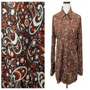 Vintage Kingsport Unisex Size L Brown Red Paisley Polyester Button L/S Shirt Top